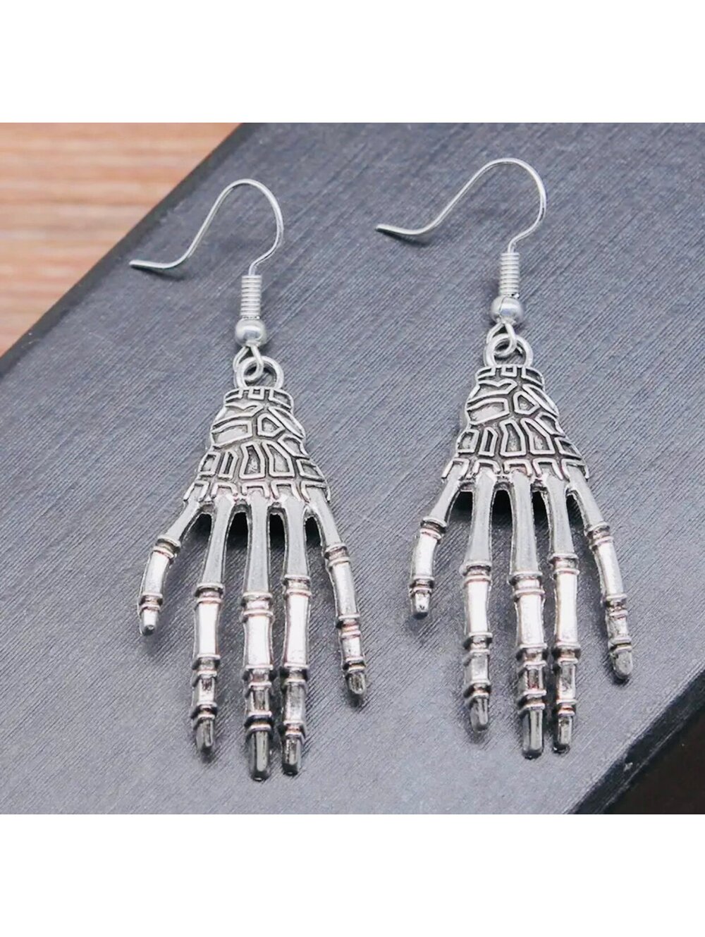 New - Silver Skeleton Hands Dangle Earrings